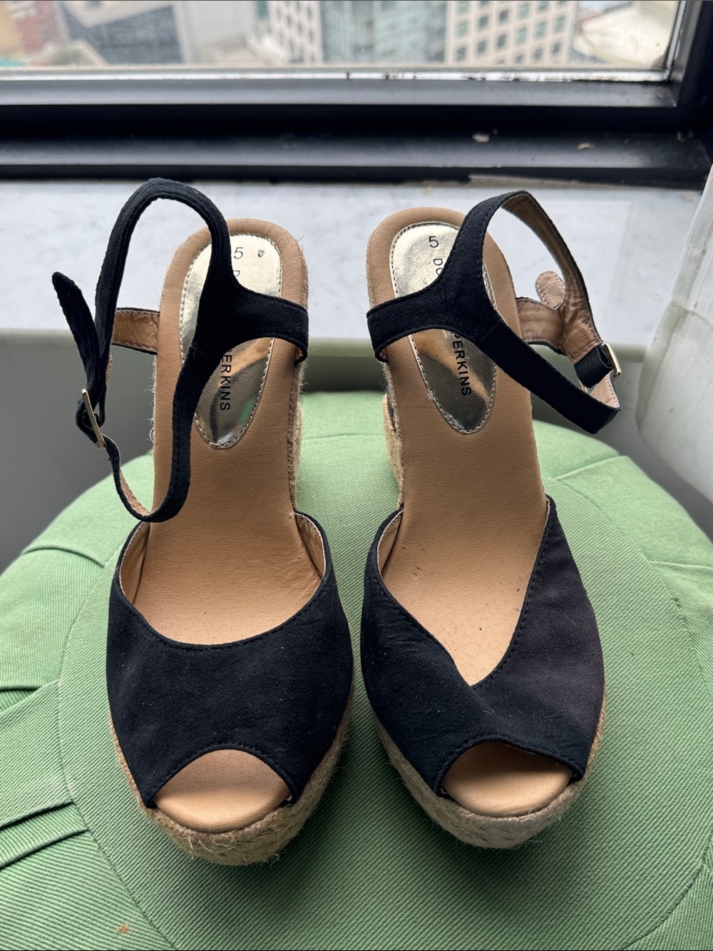 Dorothy Perkins Beige and Black Suede Wedge Sandals with Ankle Strap